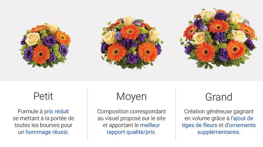 Tailles de bouquet : petit, moyen et grand