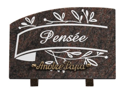 Plaques granit 18x25cm - Gravure Feuillage - Texte "Pensée"