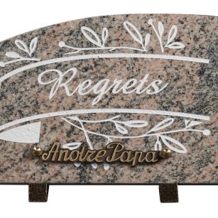 Plaques granit 18x25cm - Gravure Feuillage - Texte "Regrets"