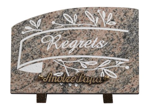 Plaques granit 18x25cm - Gravure Feuillage - Texte "Regrets"