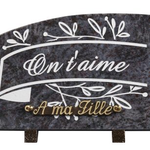 Plaques granit 18x25cm - Gravure Feuillage - Texte "On t’aime"