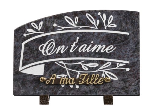 Plaques granit 18x25cm - Gravure Feuillage - Texte "On t’aime"