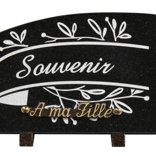 Plaques granit 18x25cm - Gravure Feuillage - Texte "Souvenir"