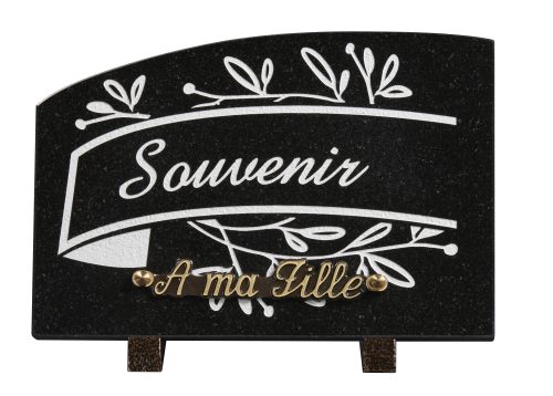 Plaques granit 18x25cm - Gravure Feuillage - Texte "Souvenir"