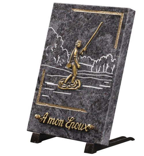 Plaques granit 18x25cm - Gravure Paysage - Bronze Pêcheur – Image 2