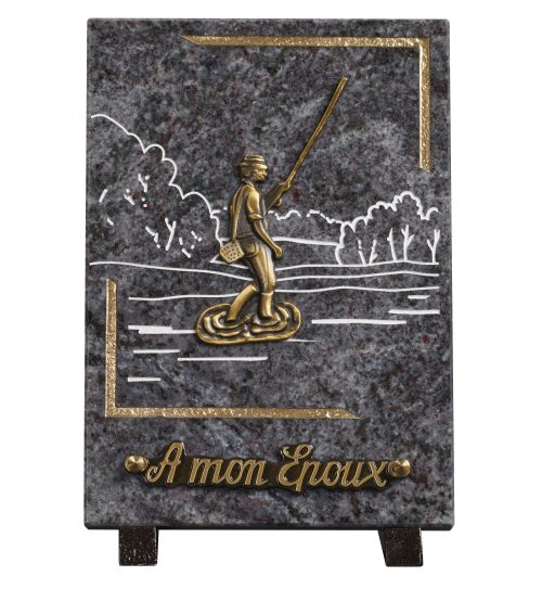 Plaques granit 18x25cm - Gravure Paysage - Bronze Pêcheur