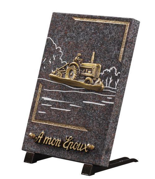 Plaques granit 18x25cm - Gravure Paysage - Bronze Tracteur – Image 2