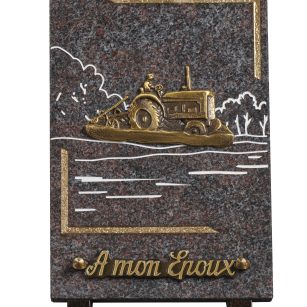 Plaques granit 18x25cm - Gravure Paysage - Bronze Tracteur