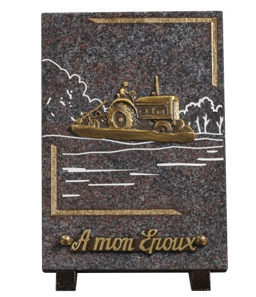 Plaques granit 18x25cm - Gravure Paysage - Bronze Tracteur