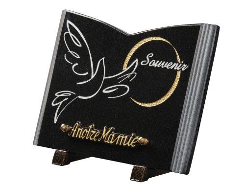 Plaques granit 18x25cm - Forme Livre - Gravure Colombe - Texte "Souvenir" – Image 2