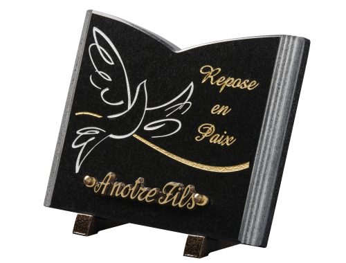Plaques granit 18x25cm - Forme Livre - Gravure Colombe - Texte "Repose en Paix" – Image 2