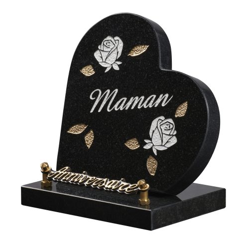 Plaques granit 18x18cm - Forme Cœur - Gravure Roses - Texte "Maman" – Image 2
