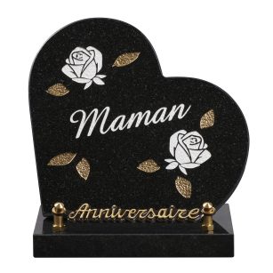 Plaques granit 18x18cm - Forme Cœur - Gravure Roses - Texte "Maman"