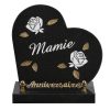 Plaques granit 18x18cm - Forme Cœur - Gravures Roses - Texte "Mamie"