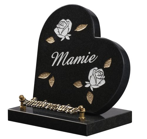 Plaques granit 18x18cm - Forme Cœur - Gravures Roses - Texte "Mamie" – Image 2