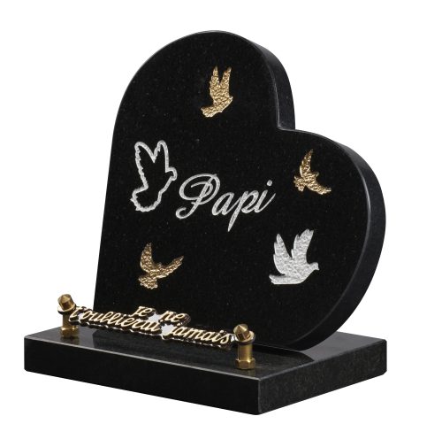 Plaques granit 18x18cm - Forme Cœur - Gravure Colombes - Texte "Papi" – Image 2