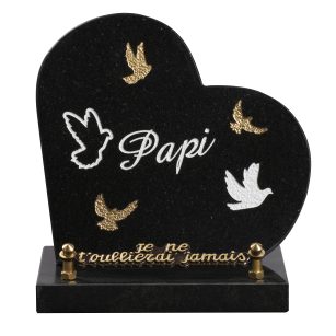 Plaques granit 18x18cm - Forme Cœur - Gravure Colombes - Texte "Papi"