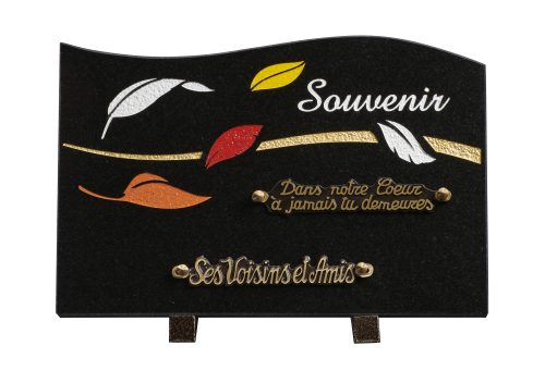 Plaques granit 20x30cm - Gravure Feuilles - Texte "Souvenir"