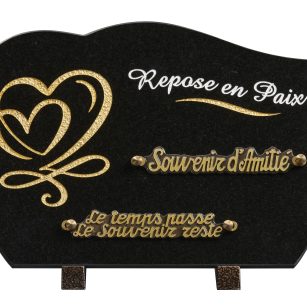 Plaques granit 20x30cm - Forme Cœur - Gravure Coeur - Texte "Repose en Paix"