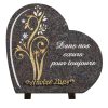 Plaques granit 27x28cm - Forme Cœur - Gravure Fleurs - Texte "Dans nos cœurs pour toujours"
