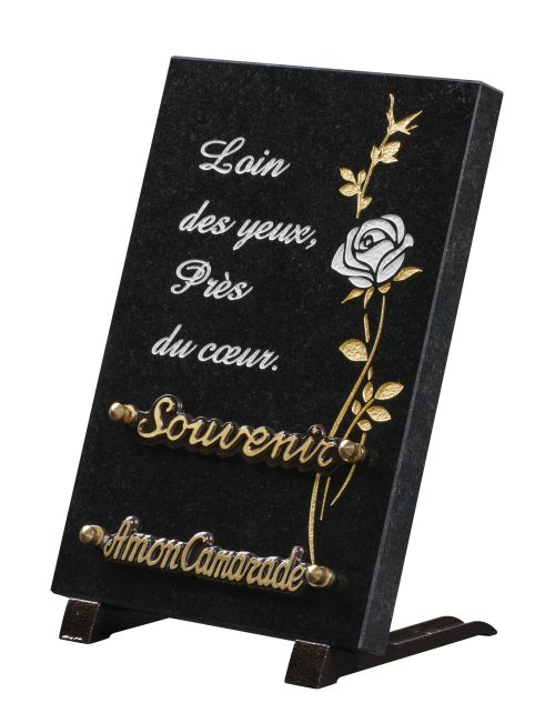 Plaques granit 20x30cm - Forme Cœur - Gravure Rose - Texte "Loin des yeux, près du cœur" – Image 2