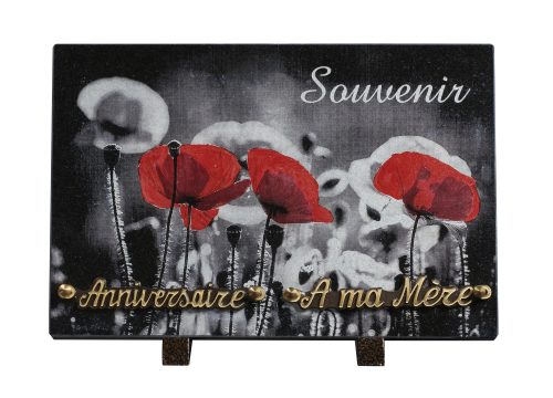 Plaques granit 20x30cm - Gravure Coquelicot - Texte "Souvenir"