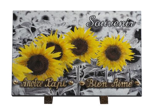 Plaques granit 20x30cm - Gravure Tournesol - Texte "Souvenir"
