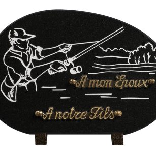 Plaques granit 20x30cm - Forme Galet - Gravure Pêche