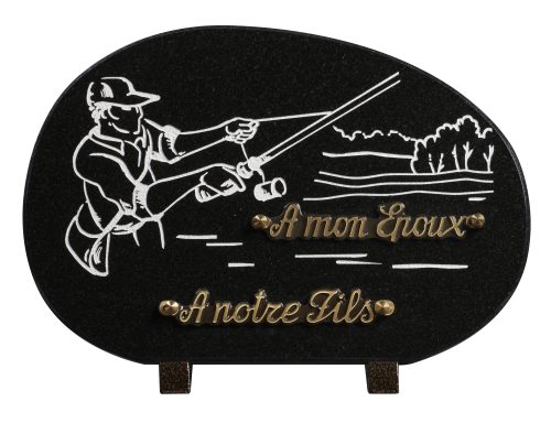 Plaques granit 20x30cm - Forme Galet - Gravure Pêche