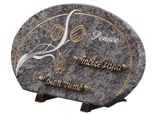 Plaques granit 20x35cm - Forme Galet - Gravure Tulipes - Texte "Pensée" – Image 2