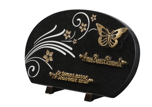 Plaques granit 20x35cm - Forme Galet - Gravure Arabesque - Bronze Papillon – Image 2