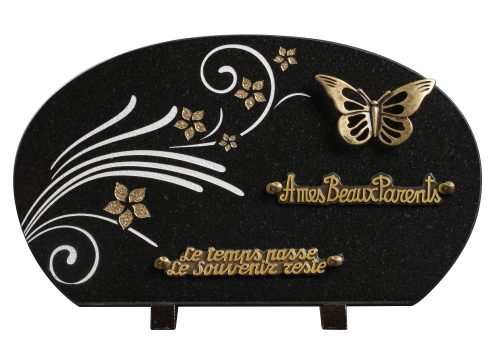 Plaques granit 20x35cm - Forme Galet - Gravure Arabesque - Bronze Papillon