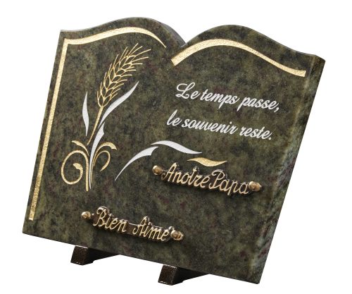 Plaques granit 25x35cm - Forme Livre - Gravure épi de blé - Texte "Le temps passe, le souvenir reste" – Image 2