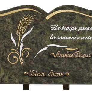 Plaques granit 25x35cm - Forme Livre - Gravure épi de blé - Texte "Le temps passe, le souvenir reste"