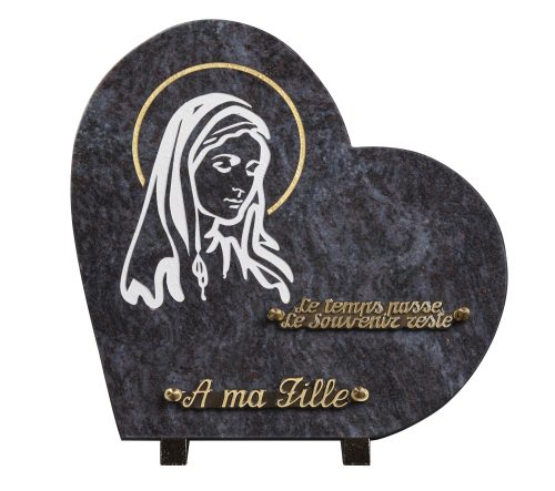 Plaques granit 30x30cm - Forme Cœur - Gravure Vierge