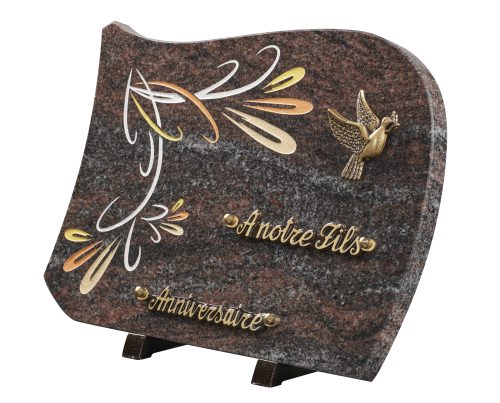Plaques granit 25x35cm - Gravure Feuilles - Bronze Colombe – Image 2