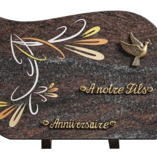 Plaques granit 25x35cm - Gravure Feuilles - Bronze Colombe
