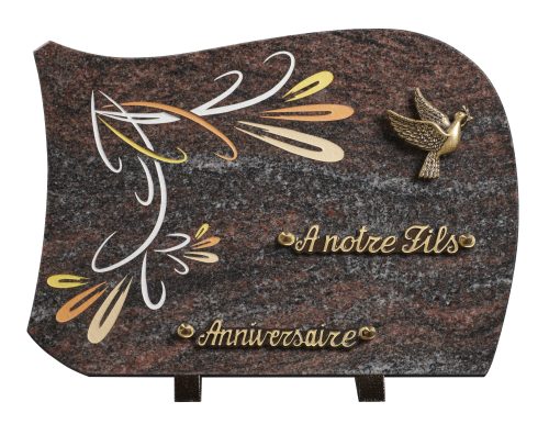 Plaques granit 25x35cm - Gravure Feuilles - Bronze Colombe