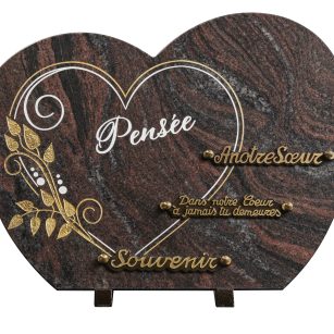 Plaques granit 30x40cm - Forme Cœur - Gravure Coeur - Texte "Pensée"