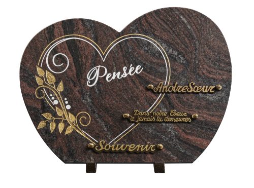 Plaques granit 30x40cm - Forme Cœur - Gravure Coeur - Texte "Pensée"