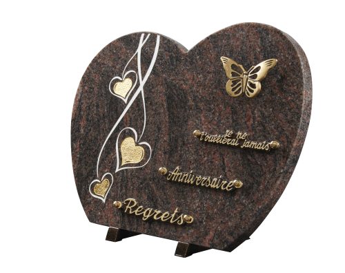 Plaques granit 30x40cm - Forme Cœur - Gravure coeurs - Bronze Papillon – Image 2