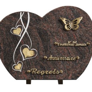Plaques granit 30x40cm - Forme Cœur - Gravure coeurs - Bronze Papillon