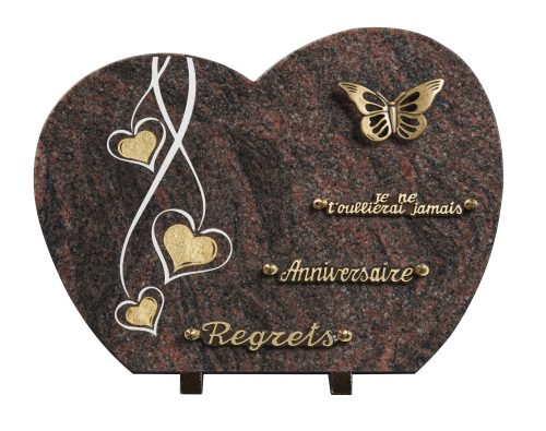 Plaques granit 30x40cm - Forme Cœur - Gravure coeurs - Bronze Papillon