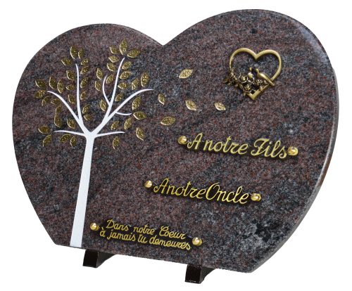Plaques Granit 30x40cm - Forme Cœur - Gravure Arbre - Bronze Cœur Colombe – Image 2