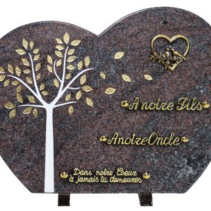 Plaques Granit 30x40cm - Forme Cœur - Gravure Arbre - Bronze Cœur Colombe