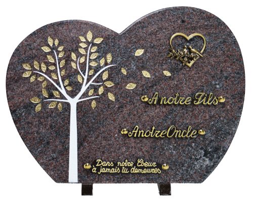 Plaques Granit 30x40cm - Forme Cœur - Gravure Arbre - Bronze Cœur Colombe