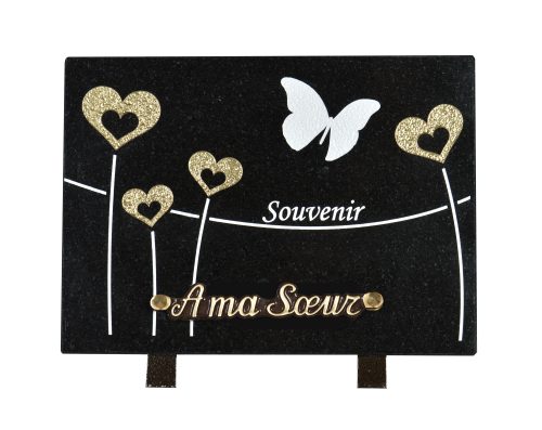 Plaques Granit 18x25cm - Gravure Cœurs et Papillons - Texte "Souvenir"