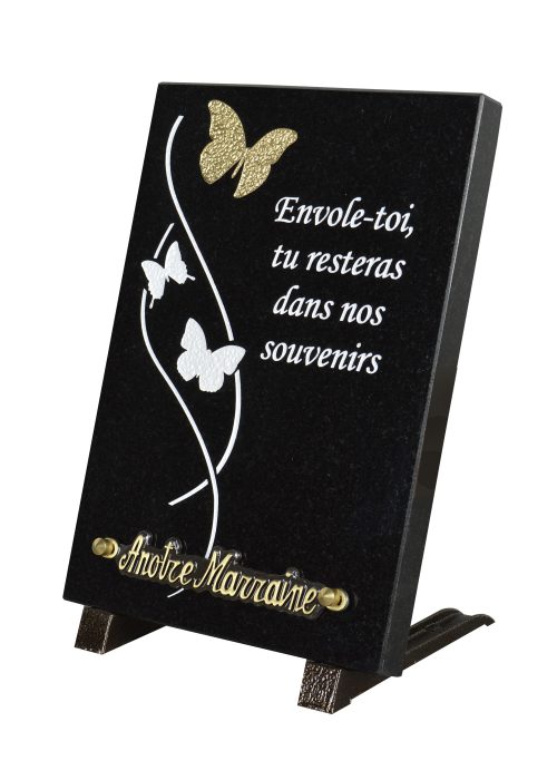 Plaques Granit 25x18cm - Gravure Papillons - Texte "Envole-toi, tu resteras dans nos souvenirs" – Image 2