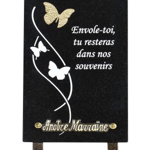 Plaques Granit 25x18cm - Gravure Papillons - Texte "Envole-toi, tu resteras dans nos souvenirs"