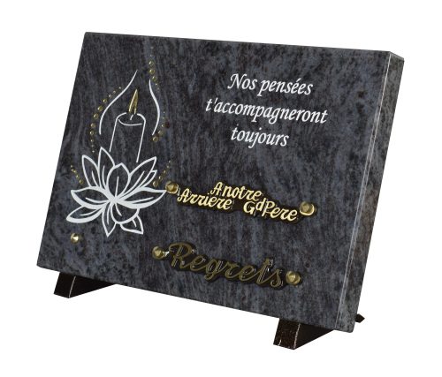 Plaques Granit 20x30cm - Gravure Nénuphar et Bougie - Texte "Nos pensées t'accompagneront toujours" – Image 2